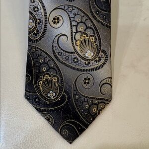 Mario Ferrari Paisley Men's Tie in Black gray Golden yellow SILK NWOT